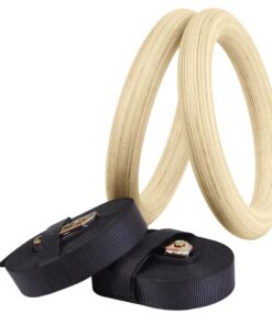 Set of 2 Gymnastics Rings Strength Training Wooden Exercise Gym Rings -  Scaled webbing wood color