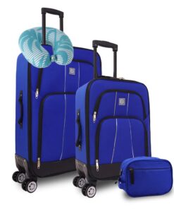 Seville 3 Piece Luggage Set with Neck Pillow - Royal Blue - 55cm & 75cm