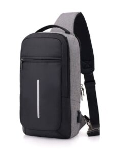 Shoulder Bag - Backpack Chest Bag - Crossbody Sling Bag With USB Port - Grey