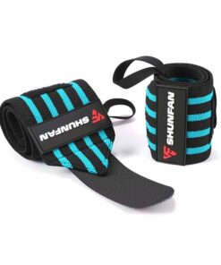 Shunfan Wrist Wraps/Straps For Weightlifting - Set of 2 - Black/Baby Blue