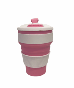 Silicone Collapsible Travel Cup Foldbale Cup with Lid 350ml - Pink