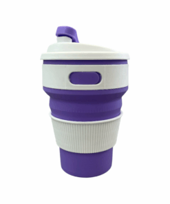 Silicone Collapsible Travel Cup Foldbale Cup with Lid 350ml - Purple