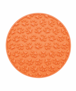 Silicone Pet Lick Pad Distraction and Entertainment Mat - Paw Print - Orange