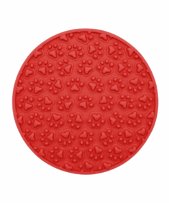 Silicone Pet Lick Pad Distraction and Entertainment Mat - Paw Print - Red