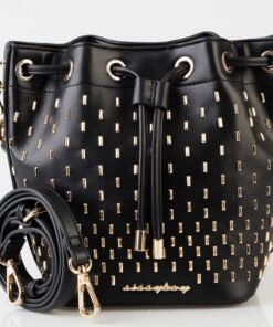 Sissy Boy: Adore Stud Drawstring Bucket Bag - Black