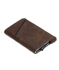 SIXTEEN10 Leather Credit Card Pop Up Wallet - Dark Brown
