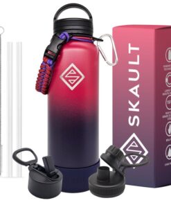 SKAULT - 1.2L Stainless Steel Double Wall Flask Water Bottle with 3 lids - Dark Rainbow
