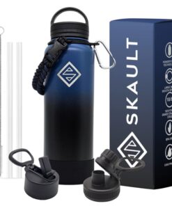 SKAULT - 1.2L Stainless Steel Double Wall Flask Water Bottle with 3 lids - Indigo Eclipse