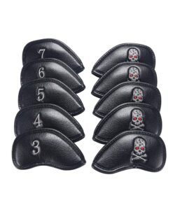 Skull PU Leather Golf Iron Head Covers Set - 10-Piece - Black