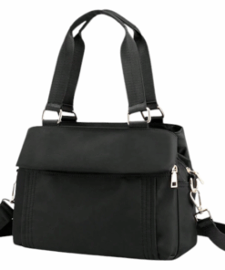 Sleek Utility Nylon Shoulder Bag With Adjustable Dual Straps - Black