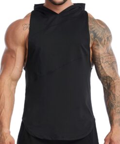Sleeveless Mesh Sports Undershirt Men's Hooded Fitness Quick Dry Undershirt - Black - XL