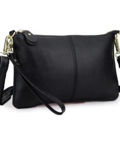 Slim Crossbody Leather Bag with Gold Hardware - Black
