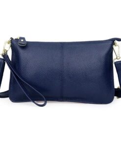Slim Crossbody Leather Bag with Gold Hardware - Navy Blue