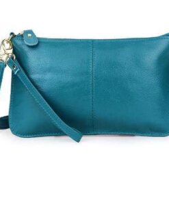 Slim Crossbody Leather Bag with Gold Hardware - Turquoise