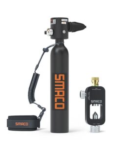 SMACO Mini Scuba Diving Tank - S300Plus 0.5l - With Refill Adaptor - Black, Orange