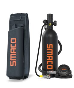 SMACO Mini Scuba Diving Tank - S400Pro 1L - With Refill Adaptor - Black, Orange