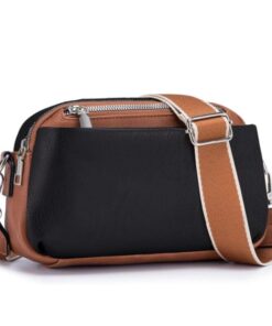 Small 4 Zipper Crossbody Handbag - Black & Brown