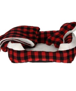 Small Pet Bed for Dog or Puppy with Toy Bone with Squeaker - Red