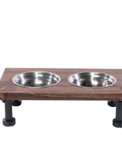 Small Raised Dog Feeder Brown on Plastic Legs