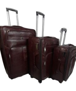 Smte-Luggage PU Leather Travel Suitcases - Set of 3 - Brown