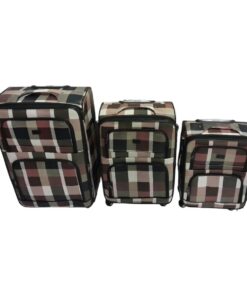 SMTE-Quality Luggage Set of 3 Leather Travel Suitcase Set Checks Art - C1