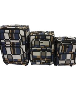 SMTE-Quality Luggage Set of 3 Leather Travel Suitcase Set Checks Art - C2