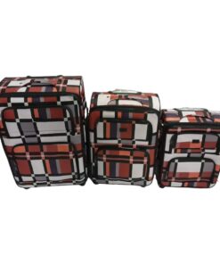 SMTE-Quality Luggage Set of 3 Leather Travel Suitcase Set Checks Art - C3