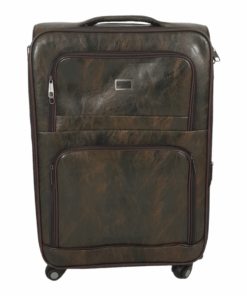 SMTE-Quality Trolley 1 piece Leather Travel Luggage Spinner Suitcase Set - Dark Brown - 55 cm