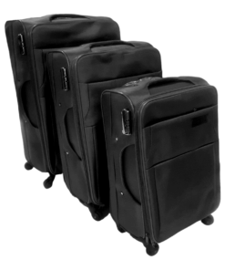 SMTE - Quality Trolley 3 Piece Fabric Travel Luggage Spinner Suitcase Set - Black