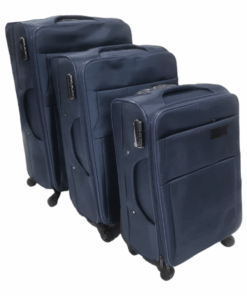 SMTE - Quality Trolley 3 Piece Fabric Travel Luggage Spinner Suitcase Set - Navy