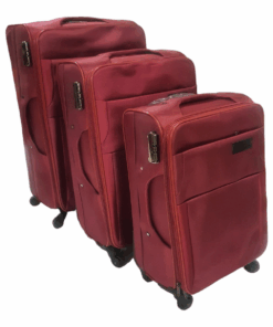 SMTE - Quality Trolley 3 Piece Fabric Travel Luggage Spinner Suitcase Set - Red