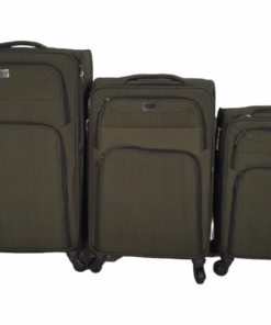 SMTE-Trolley 3 Piece Travel Luggage Spinner -Fabric - Khaki