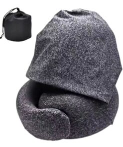 Snail Travel Neck Pillow with Attached Hoodie Cap - Charcoal