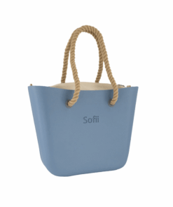 Sofii Designer Tote Handbag - Blue - Beige - Beige Rope