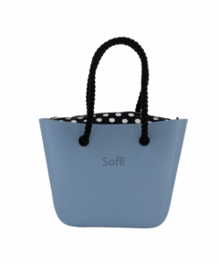 Sofii Designer Tote Handbag - Blue- Polka- Black Rope