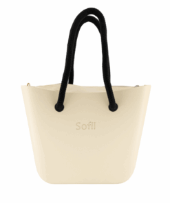 Sofii Designer Tote Handbag - Cream- Beige - Black Rope