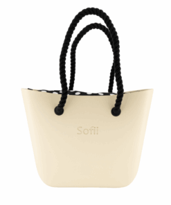 Sofii Designer Tote Handbag - Cream - Polka - Black Rope