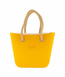 Sofii Designer Tote Handbag -Mustard- Beige- Beige Rope