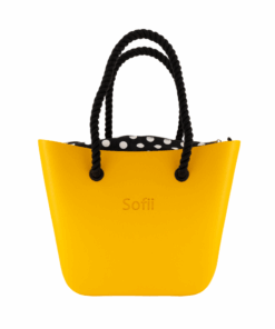 Sofii Designer Tote Handbag -Mustard- Polka- Black Rope