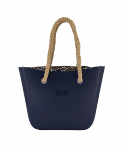 Sofii Designer Tote Handbag - Navy - Leopard - Beige Rope