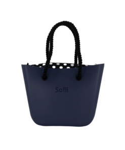 Sofii Designer Tote Handbag - Navy - Polka - Black Rope