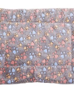 Soft Flannel Thickened Pet Fleece Pad / Pet Blanket - For Cats Or Dogs - Grey With Paw Prints - S