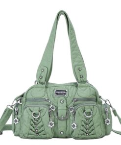 Soft Leather Multi-Pocket Shoulder Bags For Women-Green