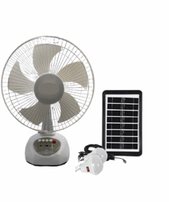 Solar Rechargeable Desk Fan with Built-in LED Light and Light Bulbs