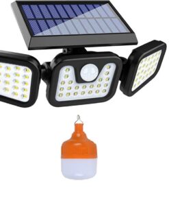 Solar Security Flood Light 3 Adjustable Heads With 50W Rechargeable Bulb