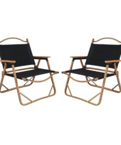 Solid Wooden Outdoor Folding Portable Camping Chair Fishing Chair, Set of 2 - Black