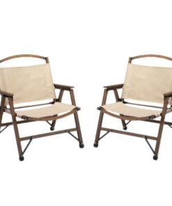 Solid Wooden Outdoor Folding Portable Camping Chair Fishing Chair, Set of 2 - Brown
