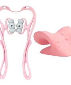 Sport Neck Gravity Stretcher & Multi Use Neck Massage Roller Set of 2 - Pink