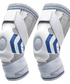 Sports Knee Pads Air Hole Design Silica Gel Pad with Double Straps - 1 Pair - Grey Blue - XL