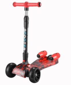 Spray Fire Scooter Adjustable Foldable 3 Wheel With Led Light For Kids - Red